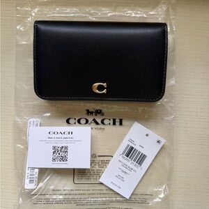 Coach Black Leather Wallet with Gold Details